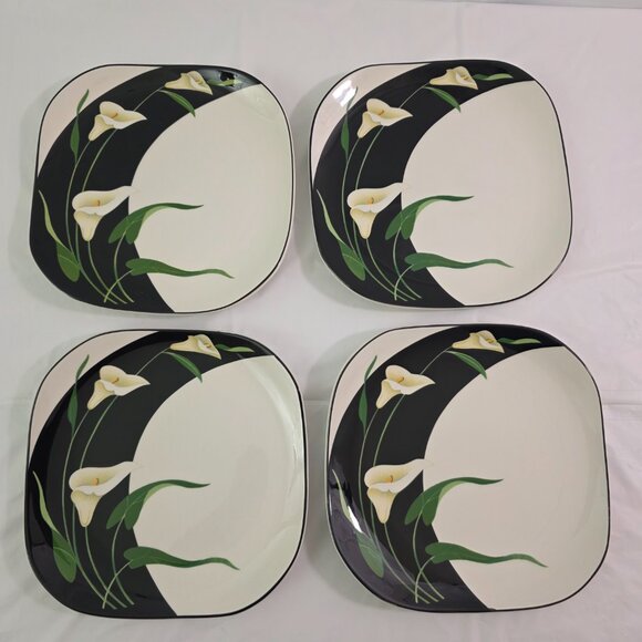 Sango Quadrille Black Lilies Semi Porcelain Salad Luncheon Plates – Set of 4 - Picture 10 of 13